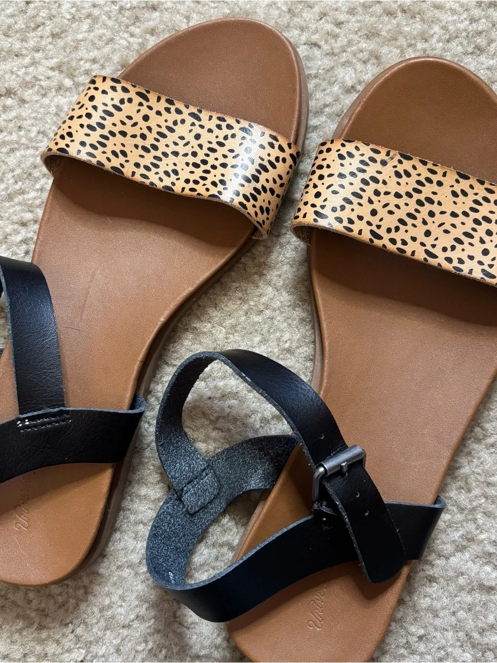 Universal Thread Leopard Print and Black Strap Sandals